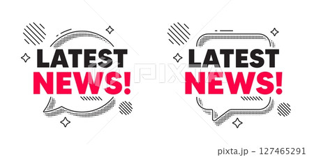 Latest news chat speech bubble. Social media concept. Latest news tag. Media newspaper sign. Daily information symbol. Line design chat bubble. Vector 127465291
