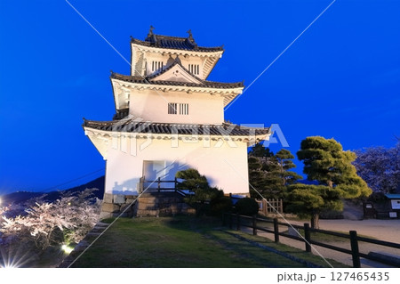 【香川県】桜咲く春の丸亀城（ライトアップされた丸亀城と夜桜）石垣の名城 127465435