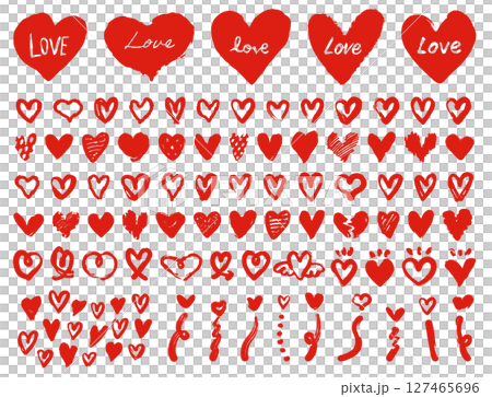 手繪愛心。塗鴉，垃圾搖滾愛心。情人節和愛情符號。向量。 127465696
