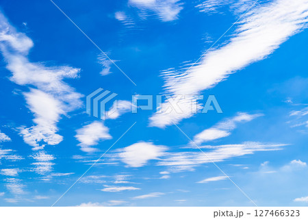 青空に散らばる波状雲 b-2 高彩度コントラスト 青空に散らばる波状雲 b-2 高彩度コントラスト 127466323
