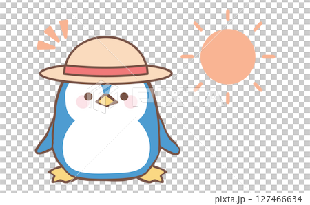 Illustration of a penguin wearing a hat to prevent heatstroke Illustration of a penguin wearing a hat to prevent heatstroke 127466634