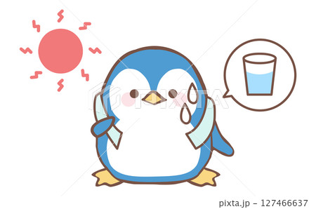 暑さで汗をかくかわいいペンギンのイラスト 暑さで汗をかくかわいいペンギンのイラスト 127466637