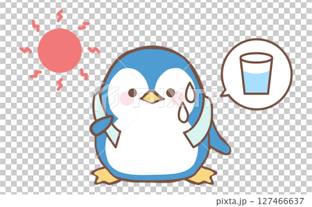 暑さで汗をかくかわいいペンギンのイラスト 暑さで汗をかくかわいいペンギンのイラスト 127466637