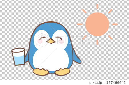 Illustration of a cute penguin hydrating to prevent heatstroke Illustration of a cute penguin hydrating to prevent heatstroke 127466641