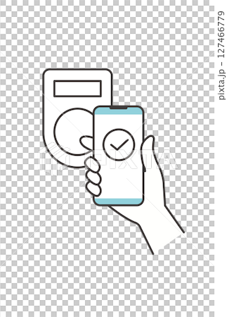 スマートフォンを非接触決済端末にかざして支払いするイラスト（キャッシュレス・NFC） 127466779