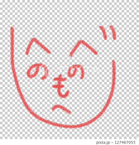 へのへのもへじのユニークな手書きイラスト　シンプル　赤　素材　アイコン　クレヨン風 127467055