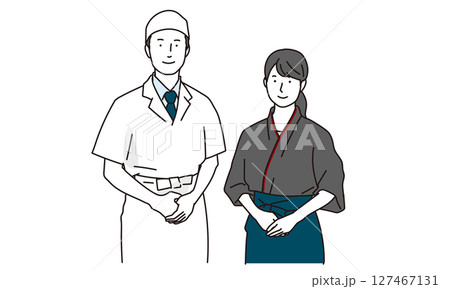 日本料理店で働く男女の従業員のイラスト素材 127467131