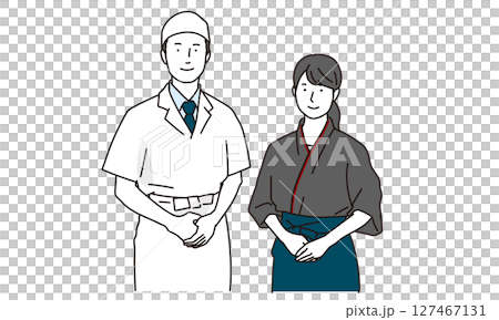 日本餐廳男女員工工作的插畫素材 127467131