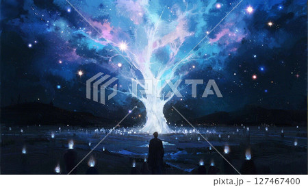 宇宙につながる光の柱 ファンタジーの世界 宇宙につながる光の柱 ファンタジーの世界 127467400