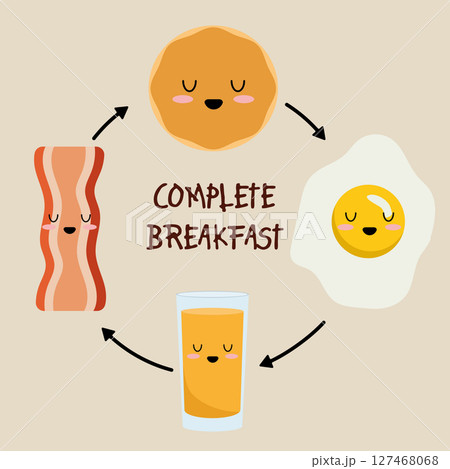 Kawaii full breakfast set. Vector 127468068