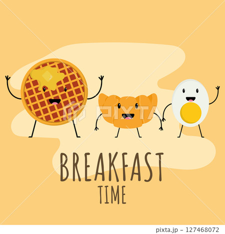 Cute breakfast food trio. Vector 127468072