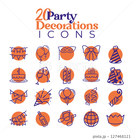 Outlined twenty icon party set. Vector 127468121