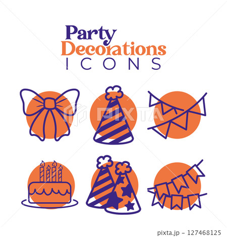 Flat orange party icon pack. Vector Flat orange party icon pack. Vector 127468125
