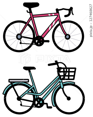 自転車のイラスト2種類【赤・緑・シティサイクル・スポーツタイプ・二輪車・クロスバイク・ママチャリ】 127468627