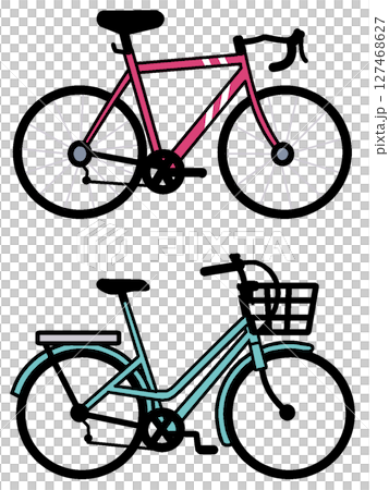 自転車のイラスト2種類【赤・緑・シティサイクル・スポーツタイプ・二輪車・クロスバイク・ママチャリ】 127468627