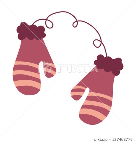 Striped mittens with string. Vector Striped mittens with string. Vector 127468779