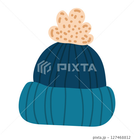 Blue ribbed beanie top knot. Vector Blue ribbed beanie top knot. Vector 127468812