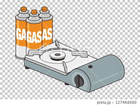Illustration of a portable stove and a portable gas cylinder Illustration of a portable stove and a portable gas cylinder 127468880