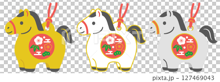 Horse clay bell lucky icon illustration 3 color set 127469043