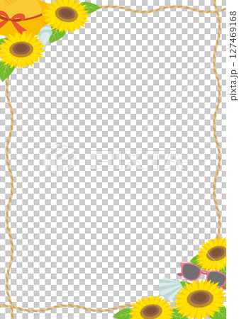 以夏季為主題的向日葵、草帽和繩索的框架插圖_肖像 127469168