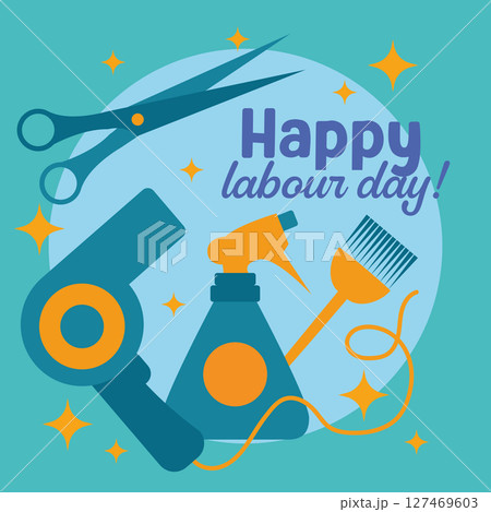 Labour Day hairstylist tools. Vector 127469603