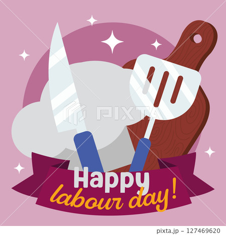 Cooking tools Labour Day banner. Vector 127469620