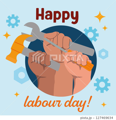 Hands with tools Labour Day. Vector 127469634
