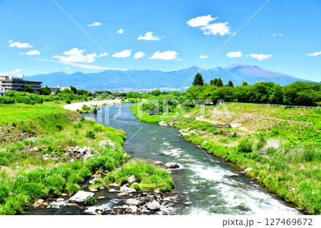 臼田橋／千曲川より浅間山方面を望む(長野県佐久市)【2025.6】 127469672