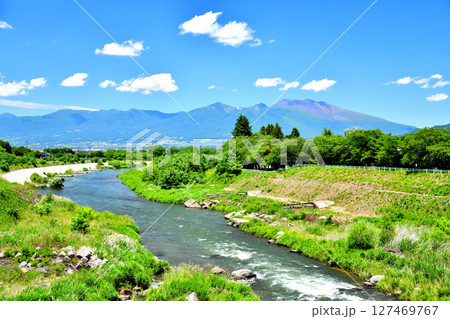 臼田橋／千曲川より浅間山方面を望む(長野県佐久市)【2025.6】 127469767