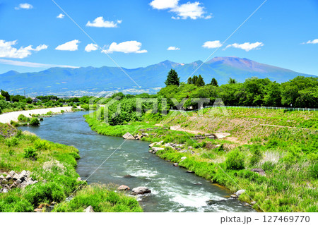 臼田橋／千曲川より浅間山方面を望む(長野県佐久市)【2025.6】 127469770