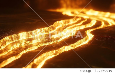 Molten Landscape, Ethereal Rivers of Fire, an Abstract Geological Display 127469949