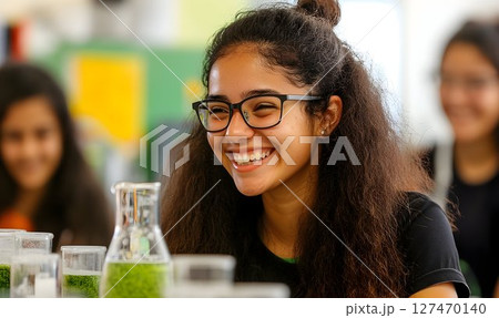 Joyful Student Engaging in Science Experiment with Friends 127470140