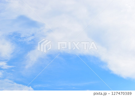 beautiful blue sky and white fluffy group of clouds with sunrise in the morning, natural background beautiful blue sky and white fluffy group of clouds with sunrise in the morning, natural background 127470389