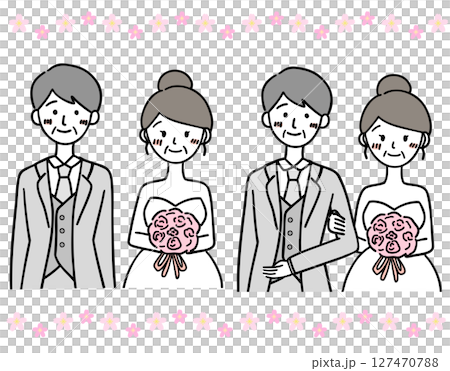 Set of middle-aged bride and groom vector Set of middle-aged bride and groom vector 127470788