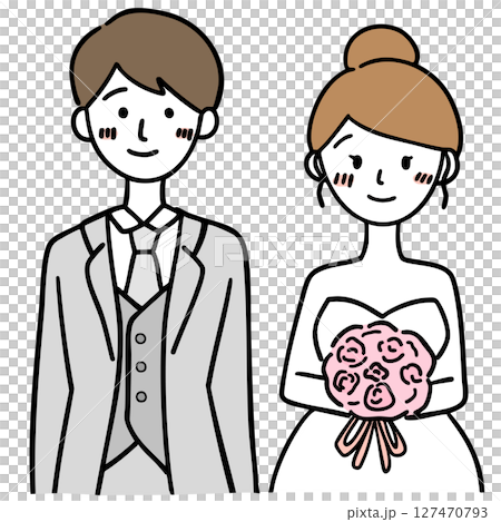 年輕的新娘和新郎 向量圖形 年輕的新娘和新郎 向量圖形 127470793