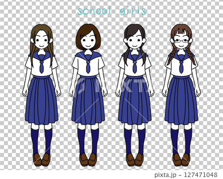 Four high school girls in sailor suits Four high school girls in sailor suits 127471048