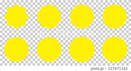 Jagged shock frame yellow circle starburst set 127471182