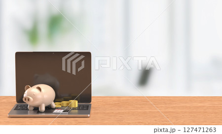 The Piggy bank and coins for earn or Business concept 3d Rendering. 127471263