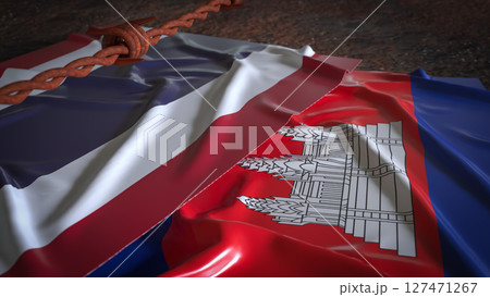 The Thailand and Cambodia flag for Background concept 3d Rendering. 127471267