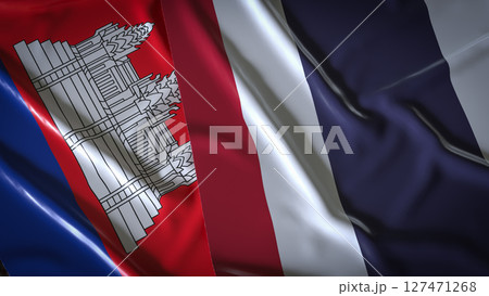 The Thailand and Cambodia flag for Background concept 3d Rendering. 127471268
