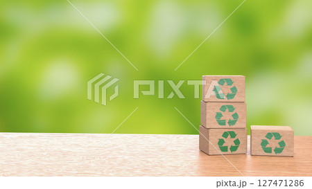 The Recycle symbol on Box for eco concept 3d Rendering. 127471286