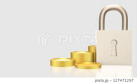 The Lock and coins for Security concept 3d Rendering. 127471297