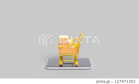 The Shopping cart on mobile for online concept 3d Rendering. The Shopping cart on mobile for online concept 3d Rendering. 127471302