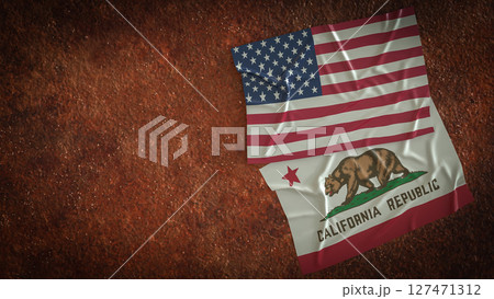 The California and America flag for Crisis concept 3d Rendering. 127471312
