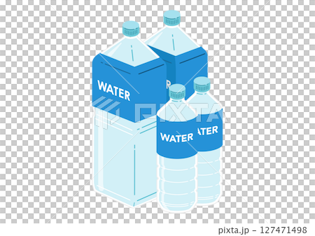 2リットルペットボトルと500ミリリットルペットボトルのミネラルウォーターのイラスト 2リットルペットボトルと500ミリリットルペットボトルのミネラルウォーターのイラスト 127471498