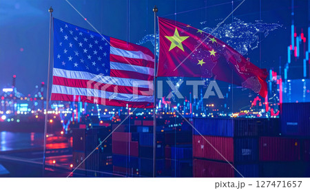 アメリカ　中国　金融　生成AI　背景 127471657
