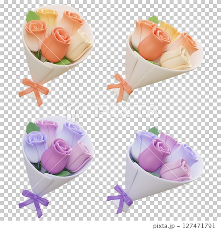 Bouquet posy of roses Cartoon Style 3D Graphic 127471791