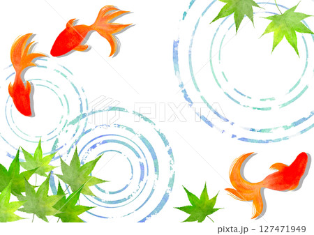 金魚　夏　水彩　和風　イラスト 127471949