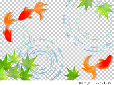 金魚　夏　水彩　和風　イラスト 127471949