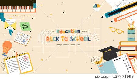 Education themed back to school vector illustration with vibrant elements 127471995